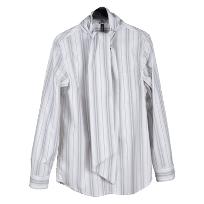 Tailleur Cru Bow Shirt | White with Black Pinstripes