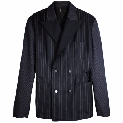 Tailleur Cru Wool Suiting Tailored Jacket | Black Pinstripe and Houndstooth