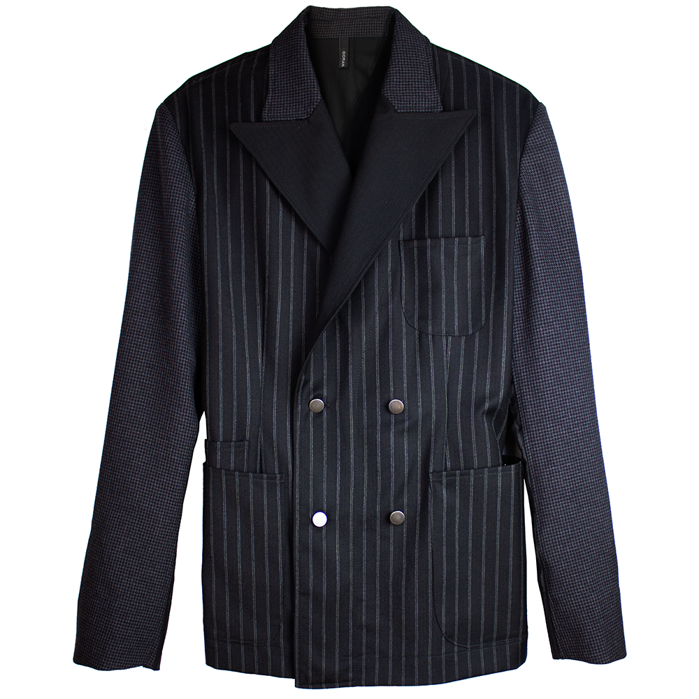 Tailleur Cru Wool Suiting Tailored Jacket | Black Pinstripe and Houndstooth